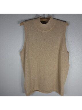 August Max Woman Shimmer Sweater Knit Tank Top Size 3X Golden Mock Neck